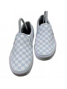 Vans Adults Unisex Slip-On Checkerboard Shoes - Light Blue & White. Stains